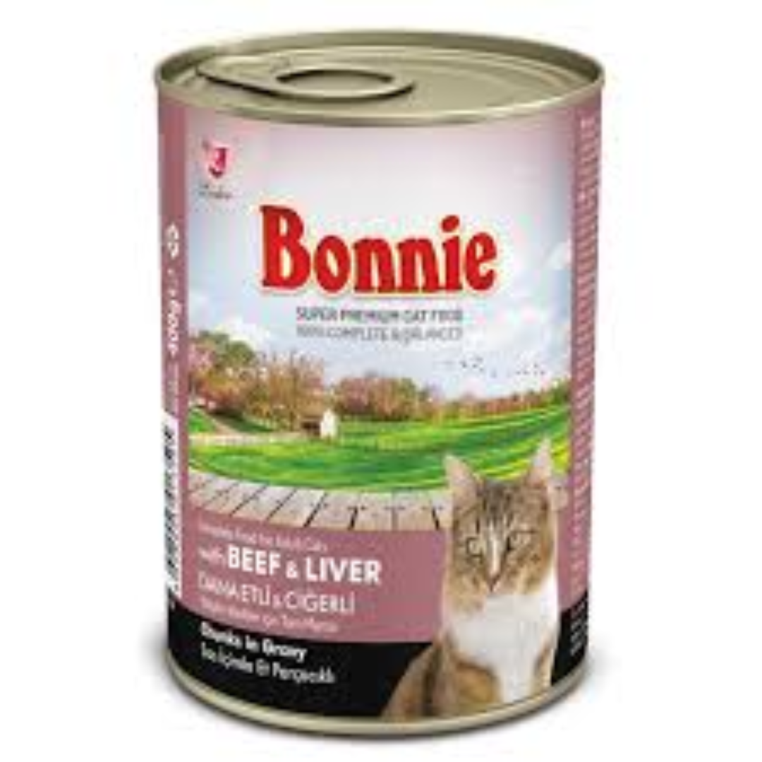 BONNIE CAN CAT FOOD BEEF/LIVER IN GRAVY 415G
